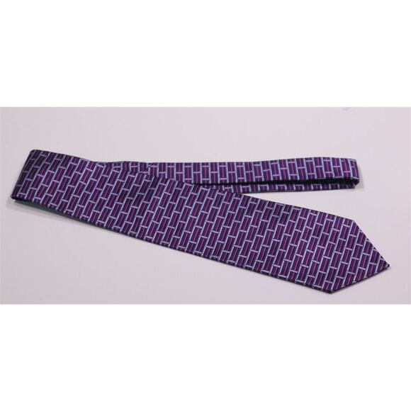 Timothy Everest Purple/Pink Brick Jacquard Design Silk Necktie Tie - Picture 2 of 6